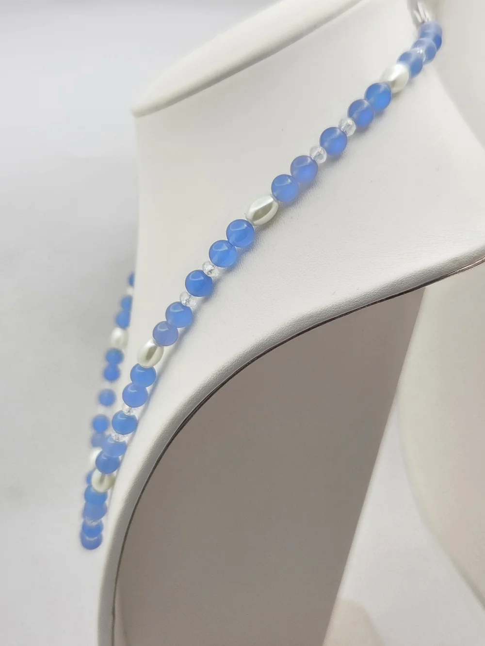 Blue Glass Beaded Faux Pearl & Crystal Accent Strand Necklace - 19